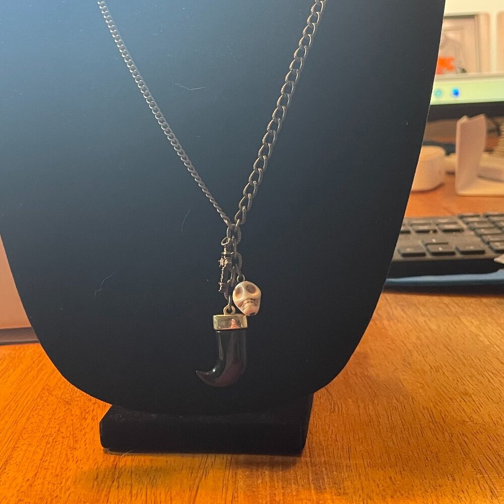 Skull, Claw, & Cross Charm Necklace--Gothic Punk Style